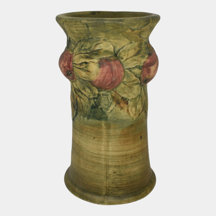 Weller Baldin 1915-20 Art Pottery Green And Brown Red Apple Tall Ceramic Vase