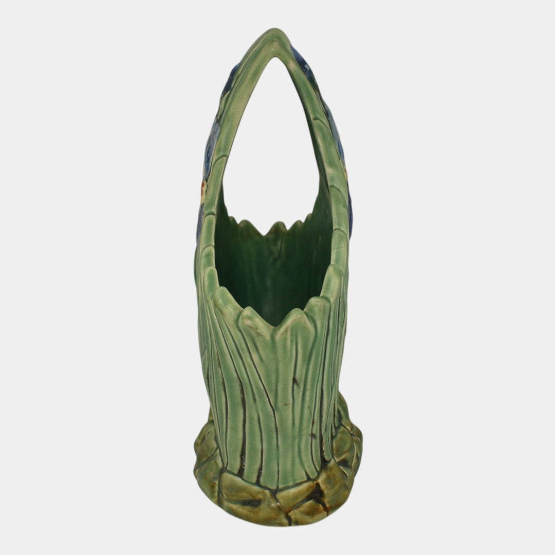 Weller Ardsley 1920s Vintage Art Pottery Green Iris Ceramic Basket