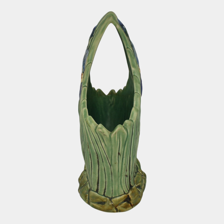 Weller Ardsley 1920s Vintage Art Pottery Green Iris Ceramic Basket