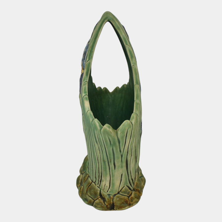 Weller Ardsley 1920s Vintage Art Pottery Green Iris Ceramic Basket
