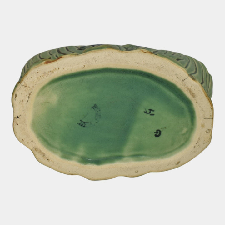 Weller Ardsley 1920s Vintage Art Pottery Green Iris Ceramic Basket