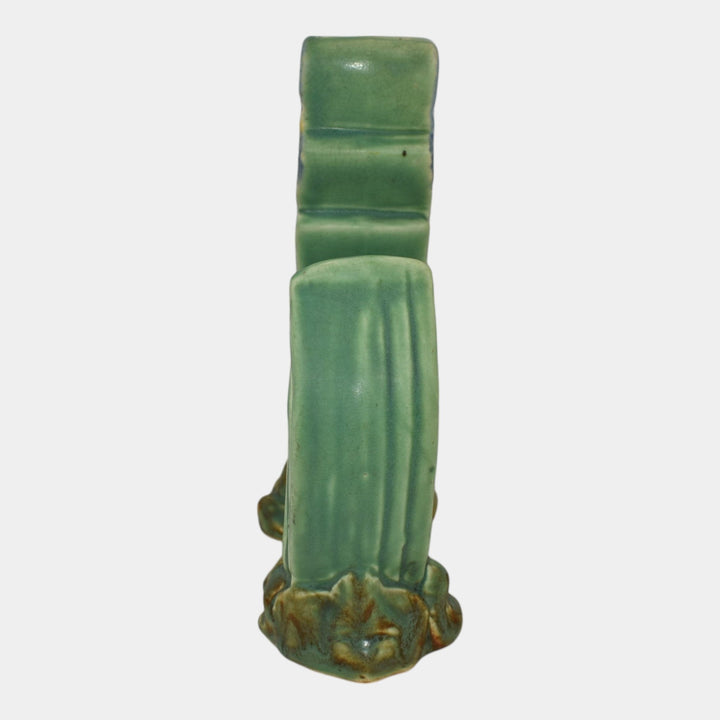 Weller Ardsley 1920s Art Deco Pottery Blue Iris Green Ceramic Pillow Vase