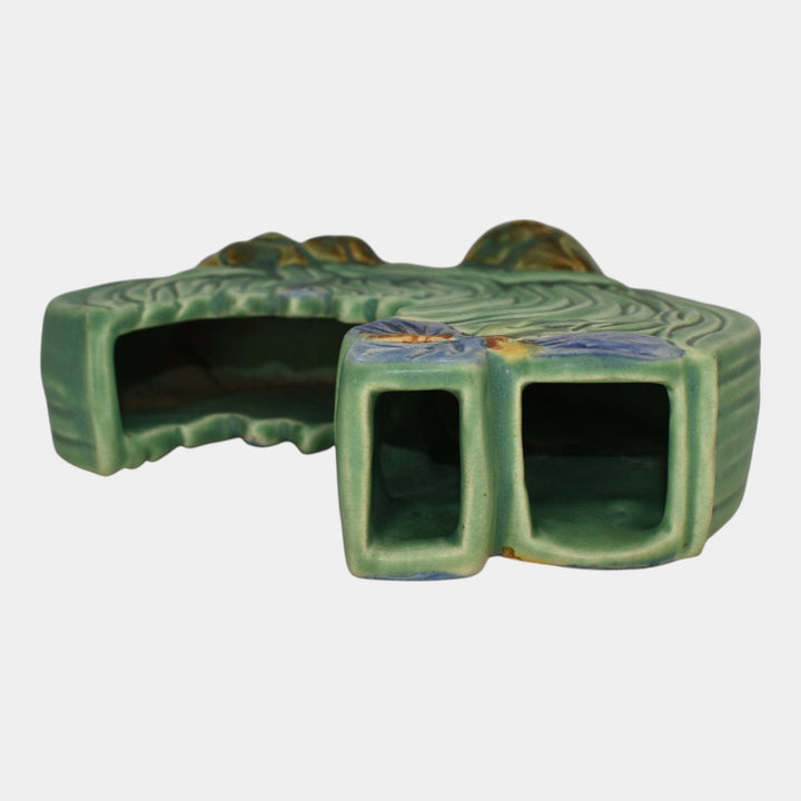 Weller Ardsley 1920s Art Deco Pottery Blue Iris Green Ceramic Pillow Vase