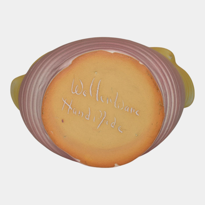 Weller Velvetone 1920s Vintage Hand Made Pottery Yellow Pink Scalloped Rim Bowl