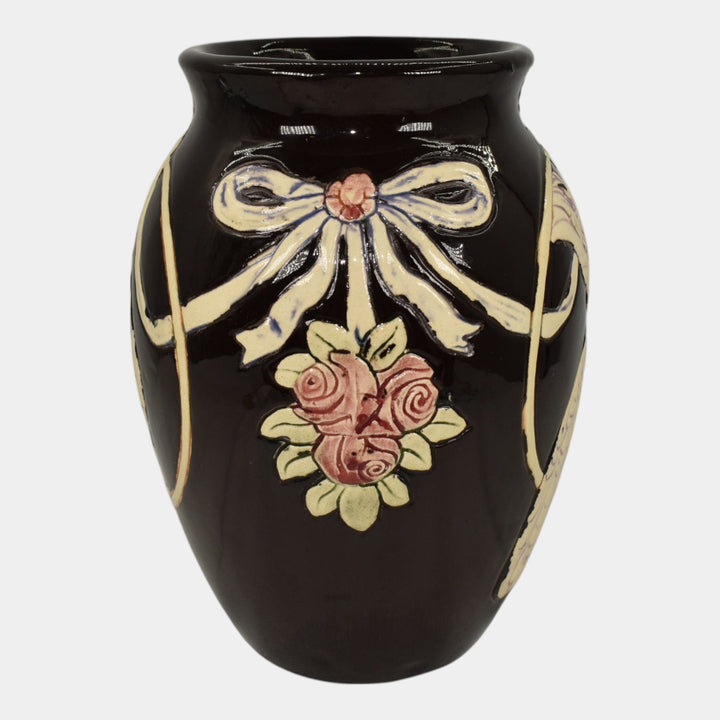 Weller Rosemont 1st Line 1918-20s Art Pottery Cockatoo Parrot Black Vase