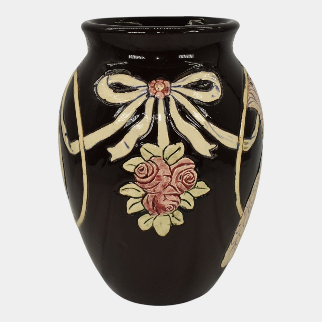 Weller Rosemont 1st Line 1918-20s Art Pottery Cockatoo Parrot Black Vase