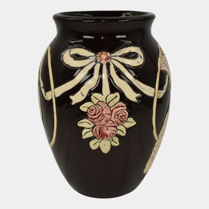 Weller Rosemont 1st Line 1918-20s Art Pottery Cockatoo Parrot Black Vase