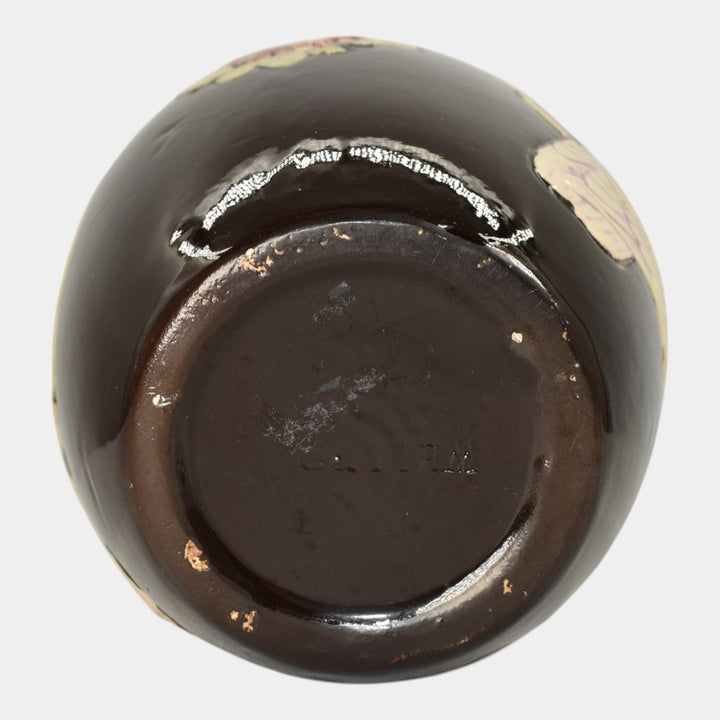 Weller Rosemont 1st Line 1918-20s Art Pottery Cockatoo Parrot Black Vase