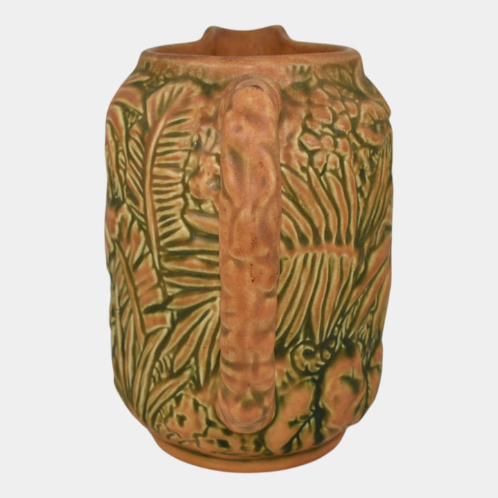 Weller Marvo 1920s Vintage Art Pottery Brown Green Palm Frond Ceramic Pitcher
