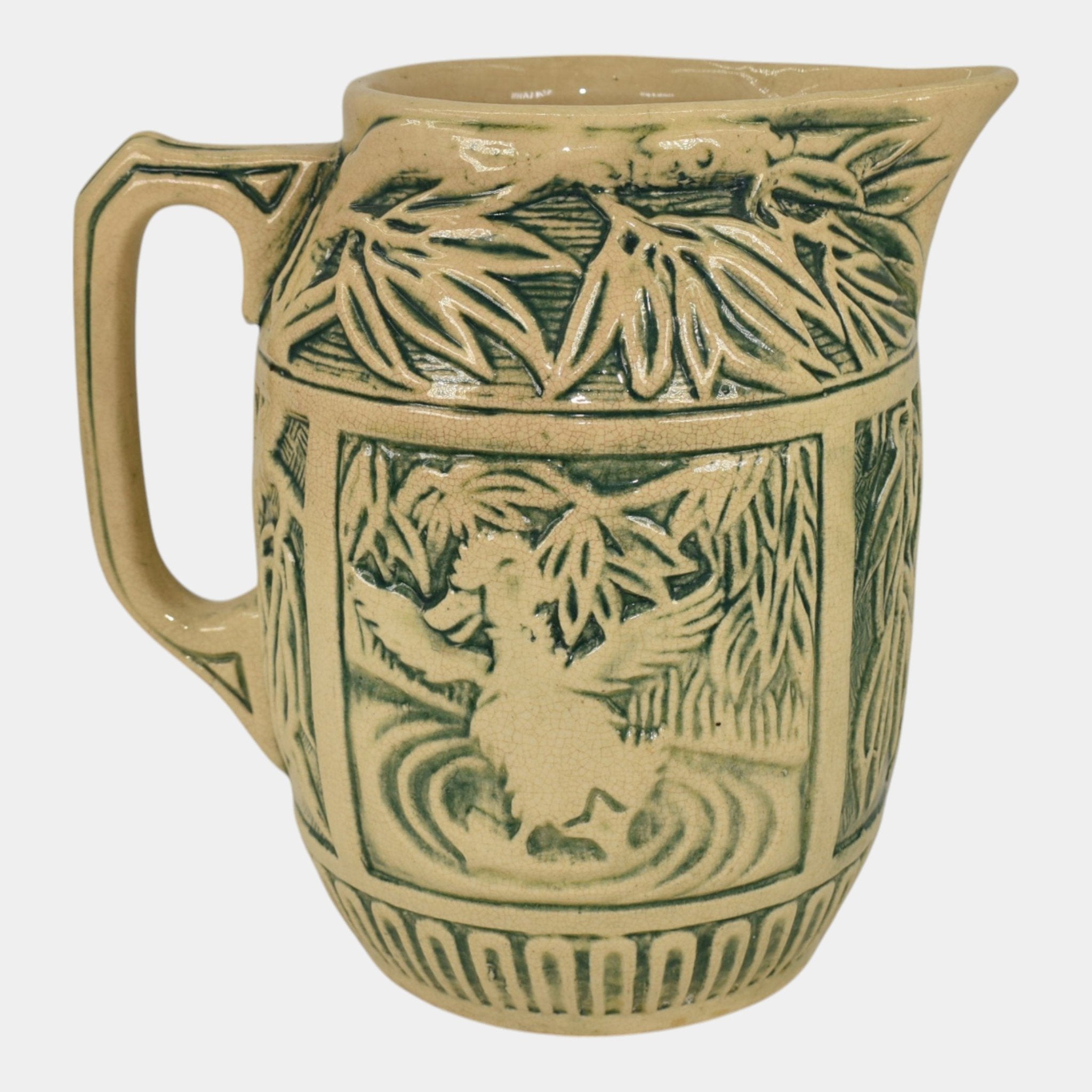 Weller Zona 1920s Vintage Art Pottery Duckling Cream And Green