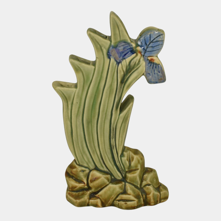 Weller Ardsley 1920s Vintage Art Pottery Blue Iris Green Vase