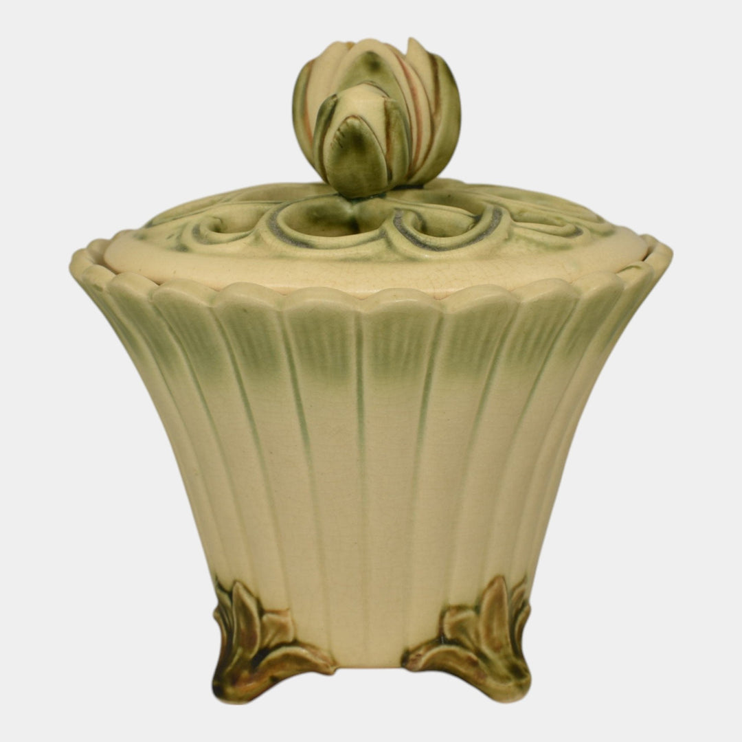 Weller Florenzo 1920s Art Pottery Water Lily Reticulated Flower Frog Covered Jar