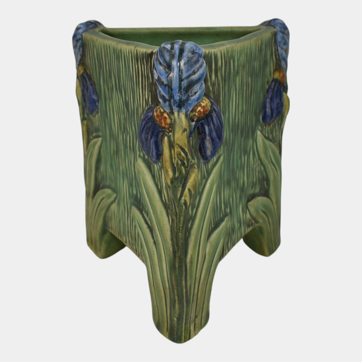Weller Ardsley 1920s Vintage Art Pottery Green Triangular Iris Ceramic Vase