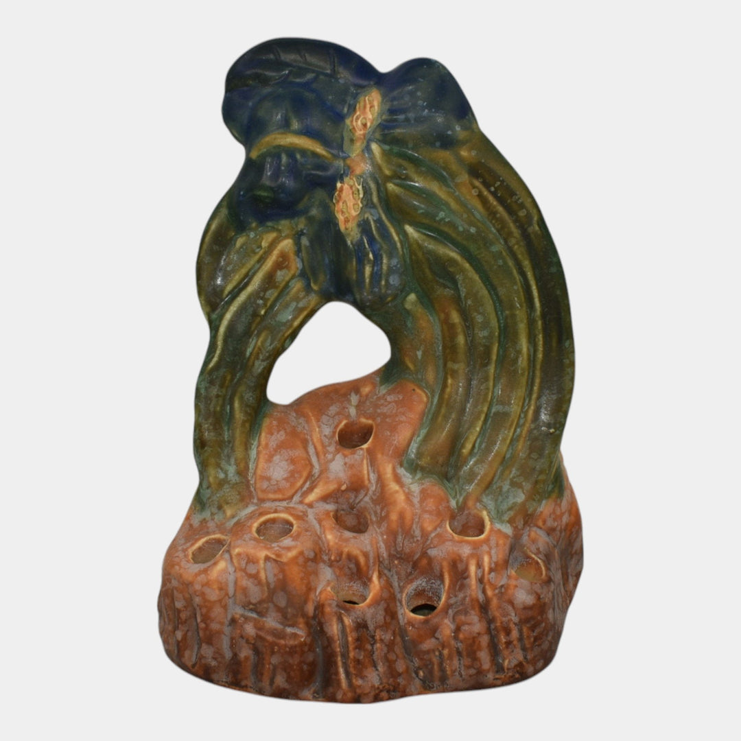 Weller Ardsley 1920s Vintage Art Pottery Brown Iris Ceramic Flower Frog