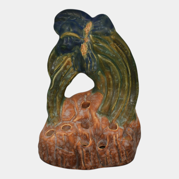 Weller Ardsley 1920s Vintage Art Pottery Brown Iris Ceramic Flower Frog