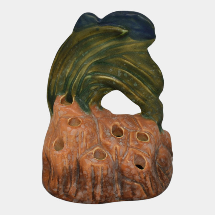 Weller Ardsley 1920s Vintage Art Pottery Brown Iris Ceramic Flower Frog
