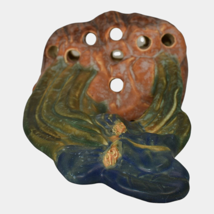 Weller Ardsley 1920s Vintage Art Pottery Brown Iris Ceramic Flower Frog