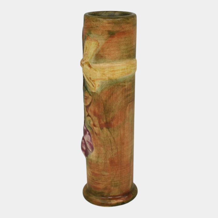 Weller Flemish 1920s Vintage Art Pottery Red Rose Yellow Bow Ceramic Bud Vase