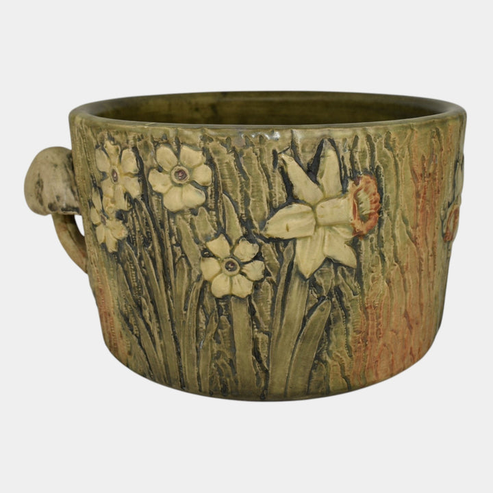 Weller Woodcraft 1920s Art Pottery Ceramic Mushroom Daffodils Jardiniere Planter