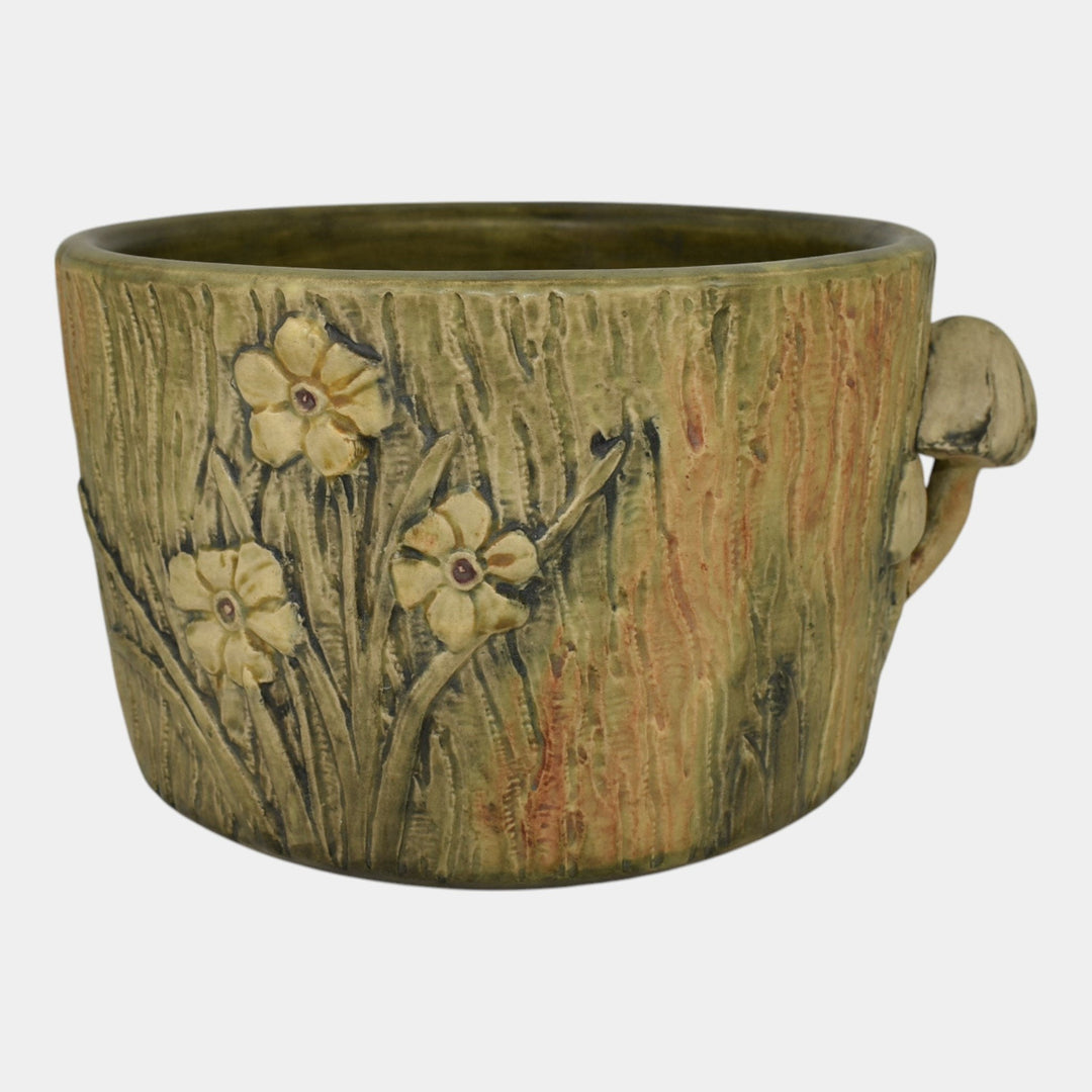 Weller Woodcraft 1920s Art Pottery Ceramic Mushroom Daffodils Jardiniere Planter