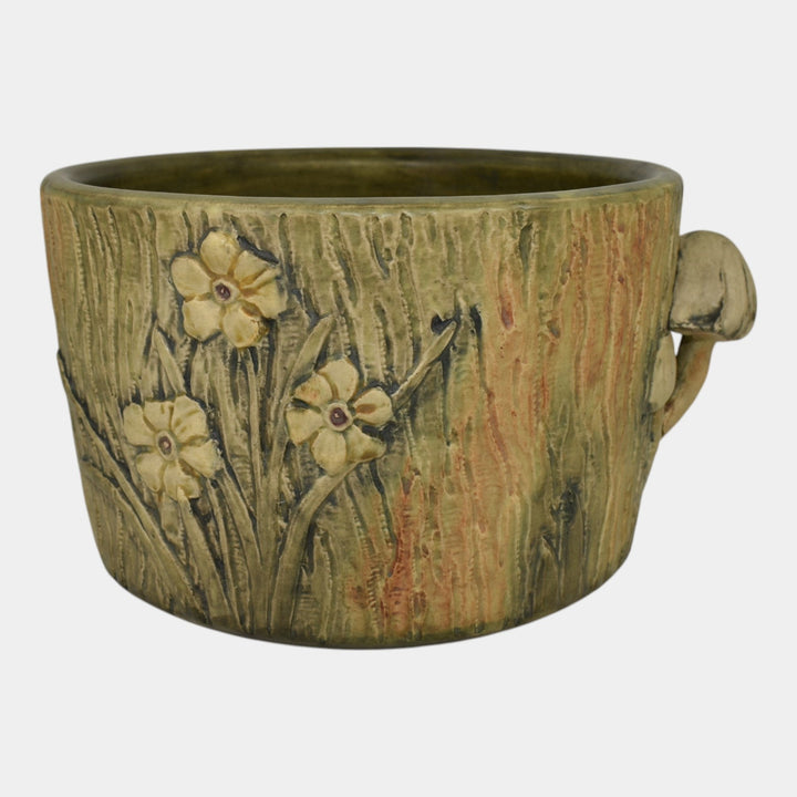 Weller Woodcraft 1920s Art Pottery Ceramic Mushroom Daffodils Jardiniere Planter