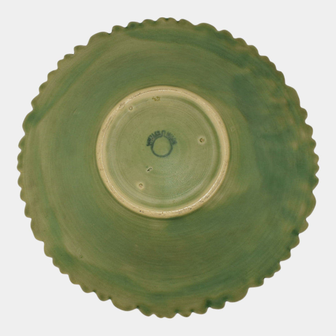 Weller Ardsley 1920s Vintage Art Pottery Cattails Green Ceramic Console Bowl