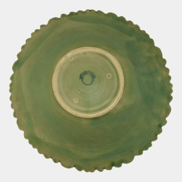 Weller Ardsley 1920s Vintage Art Pottery Cattails Green Ceramic Console Bowl