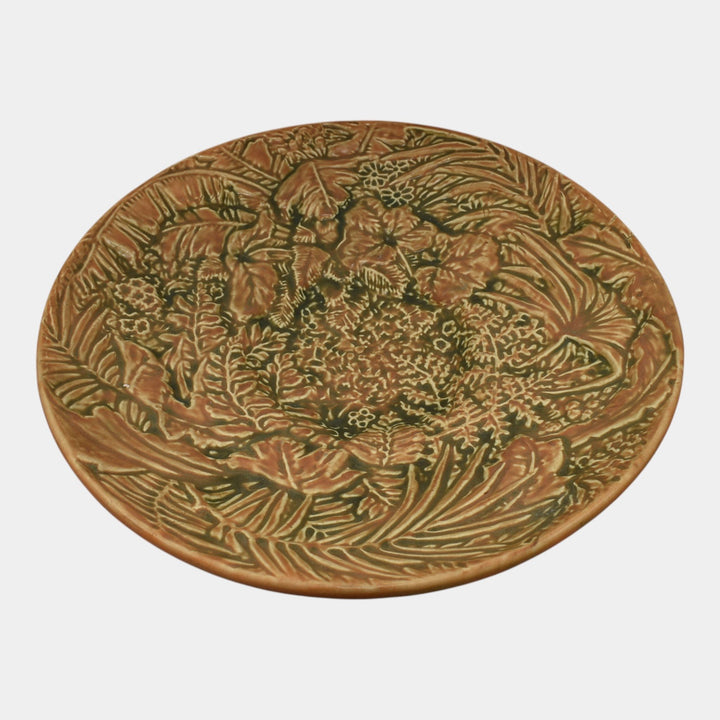 Weller Marvo 1920s Vintage Art Pottery Orange Green Large Console Bowl - Just Art Pottery