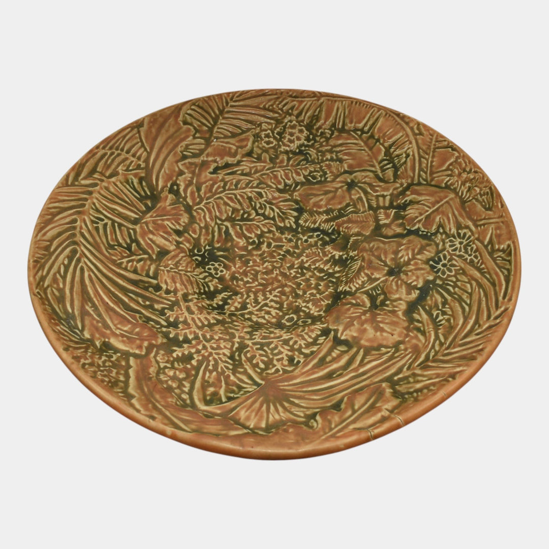Weller Marvo 1920s Vintage Art Pottery Orange Green Large Console Bowl - Just Art Pottery