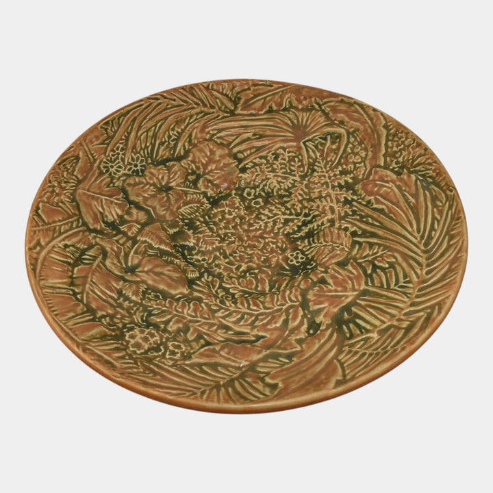 Weller Marvo 1920s Vintage Art Pottery Orange Green Large Console Bowl - Just Art Pottery