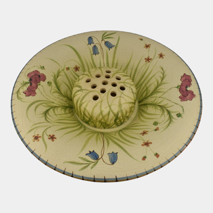 Weller Bonito 1927-33 Vintage Art Pottery Green Floral Ceramic Bowl Flower Frog