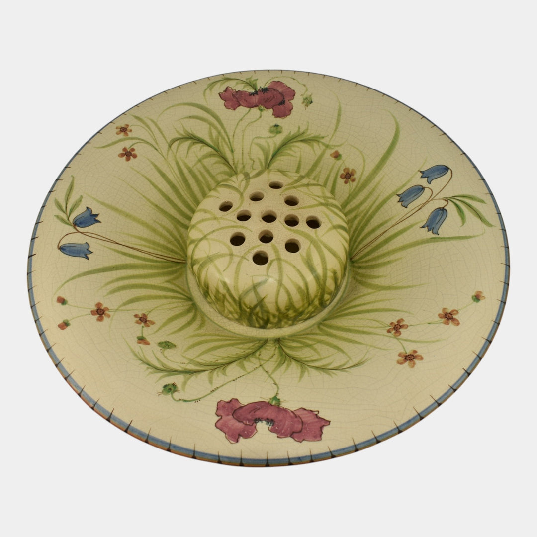 Weller Bonito 1927-33 Vintage Art Pottery Green Floral Ceramic Bowl Flower Frog