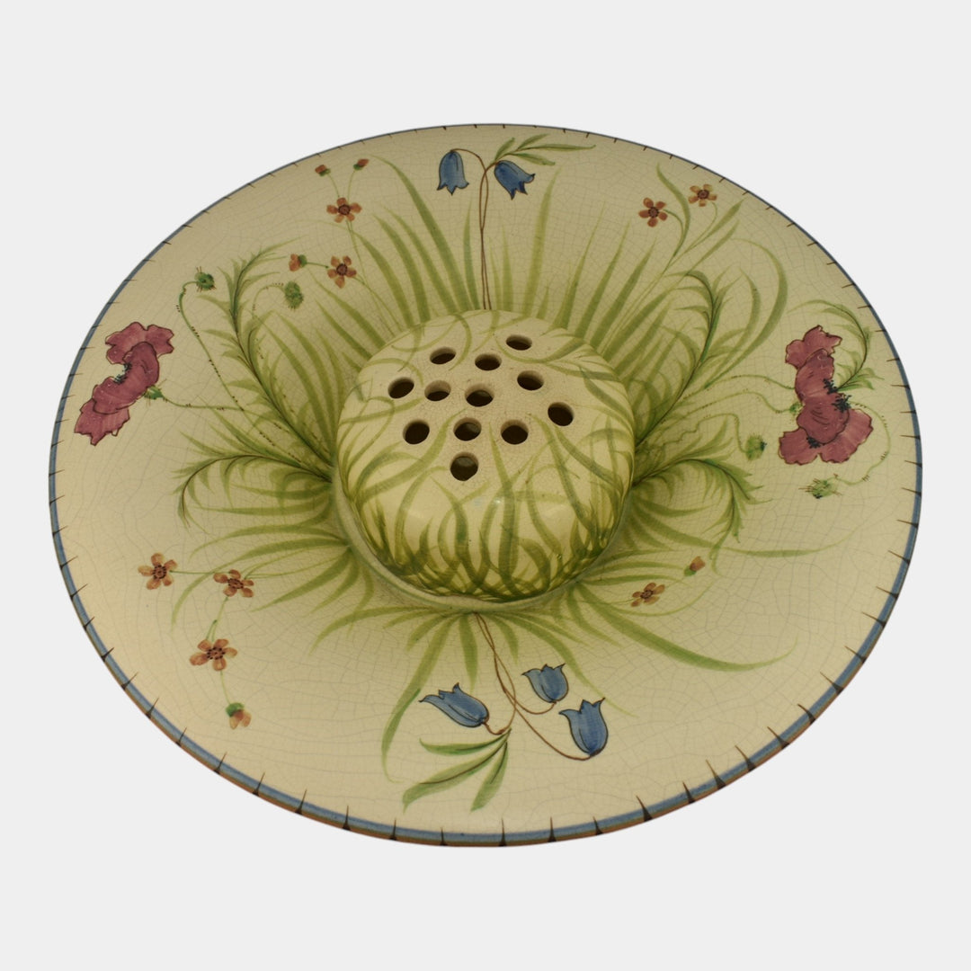 Weller Bonito 1927-33 Vintage Art Pottery Green Floral Ceramic Bowl Flower Frog