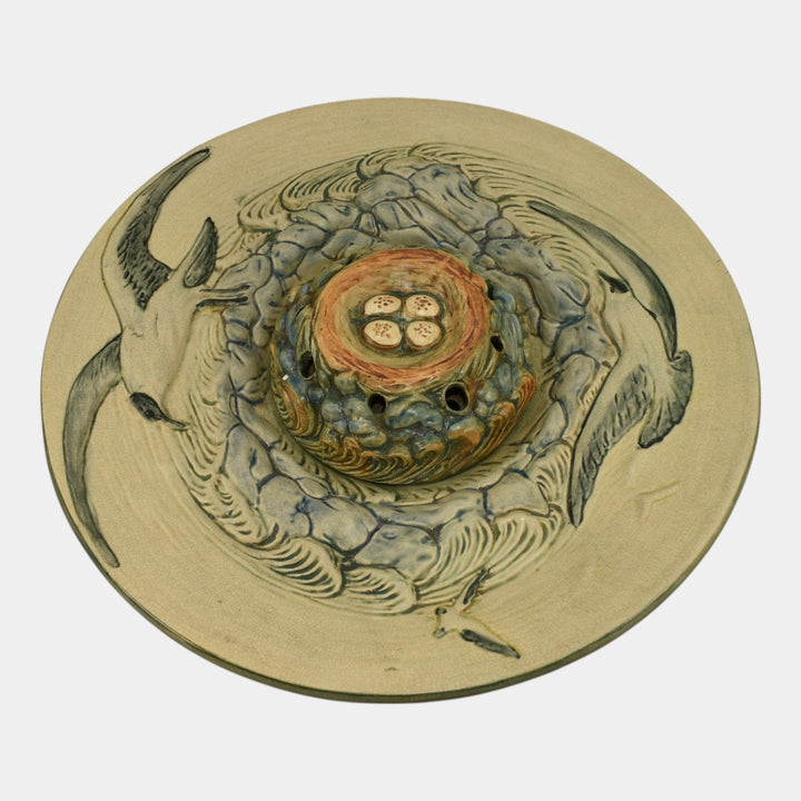 Weller Glendale Shore Birds 1920s Vintage White Ceramic Bowl And Flower Frog