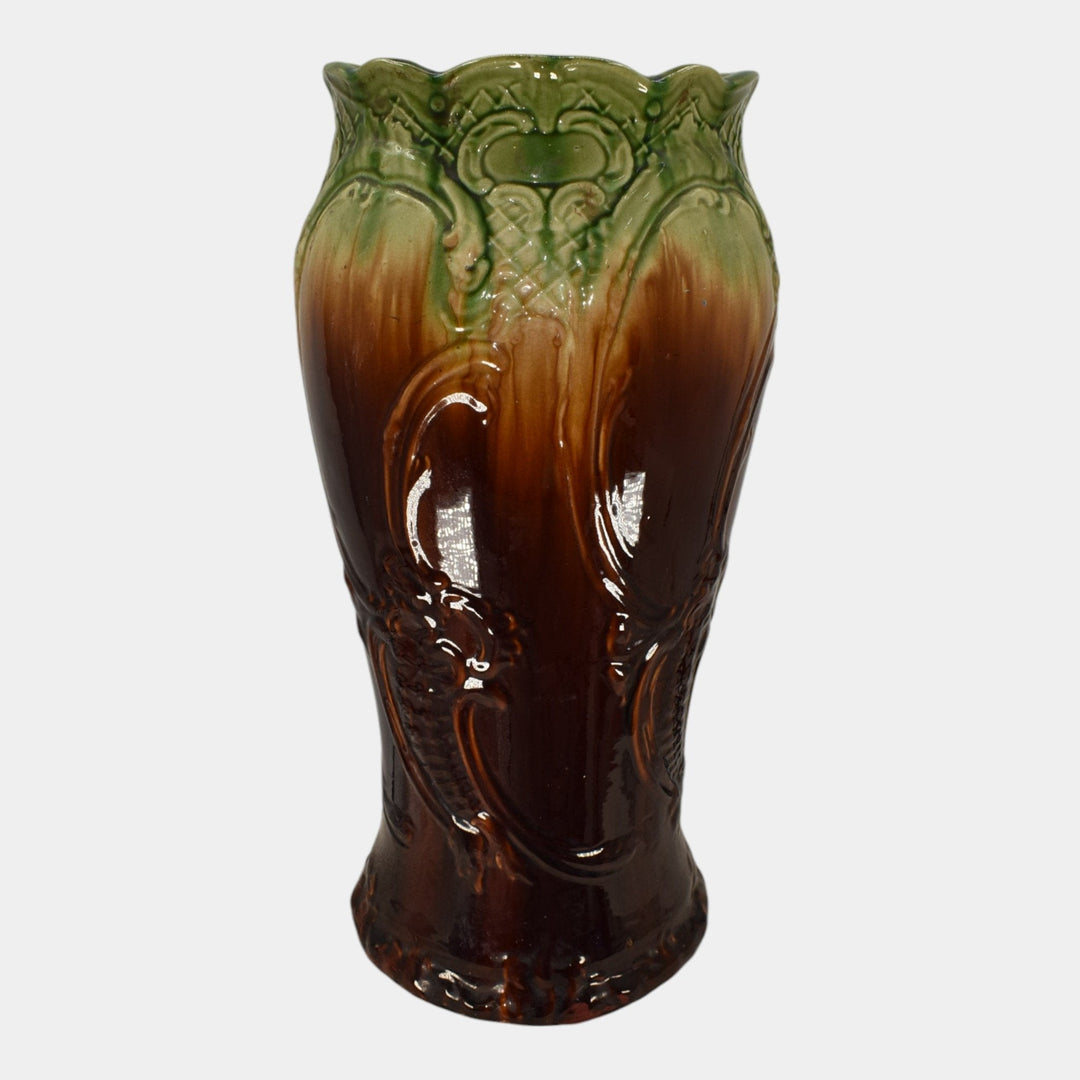 Roseville Blended Majolica 1901 Vintage Art Pottery Green Brown Umbrella Stand