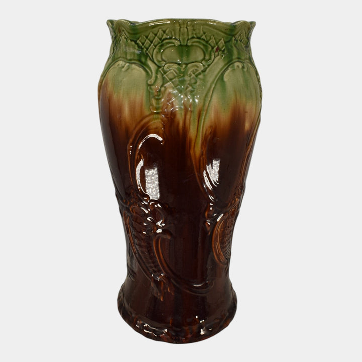 Roseville Blended Majolica 1901 Vintage Art Pottery Green Brown Umbrella Stand
