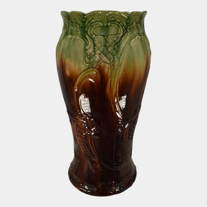Roseville Blended Majolica 1901 Vintage Art Pottery Green Brown Umbrella Stand