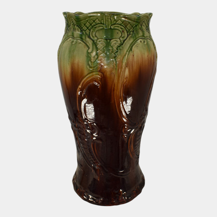Roseville Blended Majolica 1901 Vintage Art Pottery Green Brown Umbrella Stand