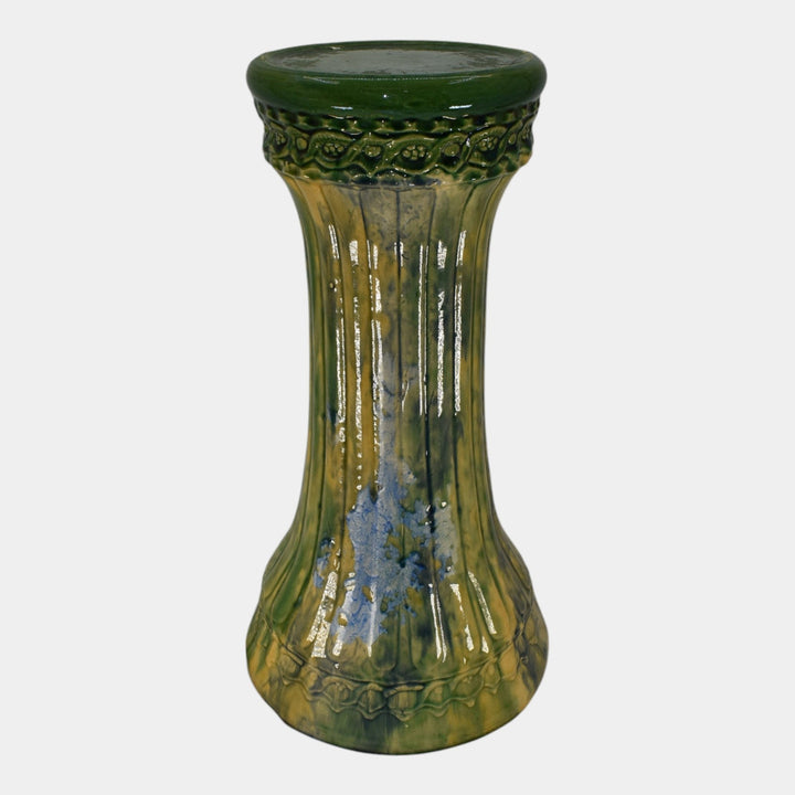 McCoy 1920s Art Deco Pottery Blended Majolica Green Pedestal 40 - Just Art Pottery