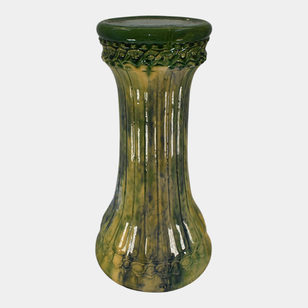 McCoy 1920s Art Deco Pottery Blended Majolica Green Pedestal 40 - Just Art Pottery
