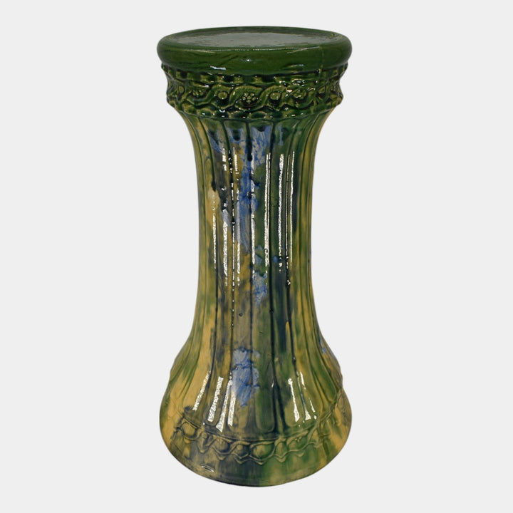 McCoy 1920s Art Deco Pottery Blended Majolica Green Pedestal 40 - Just Art Pottery
