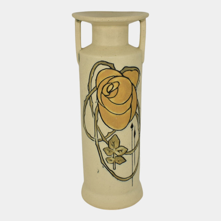 Weller Etched Matte 1905 Arts And Crafts Pottery Yellow Rose Matte White Vase