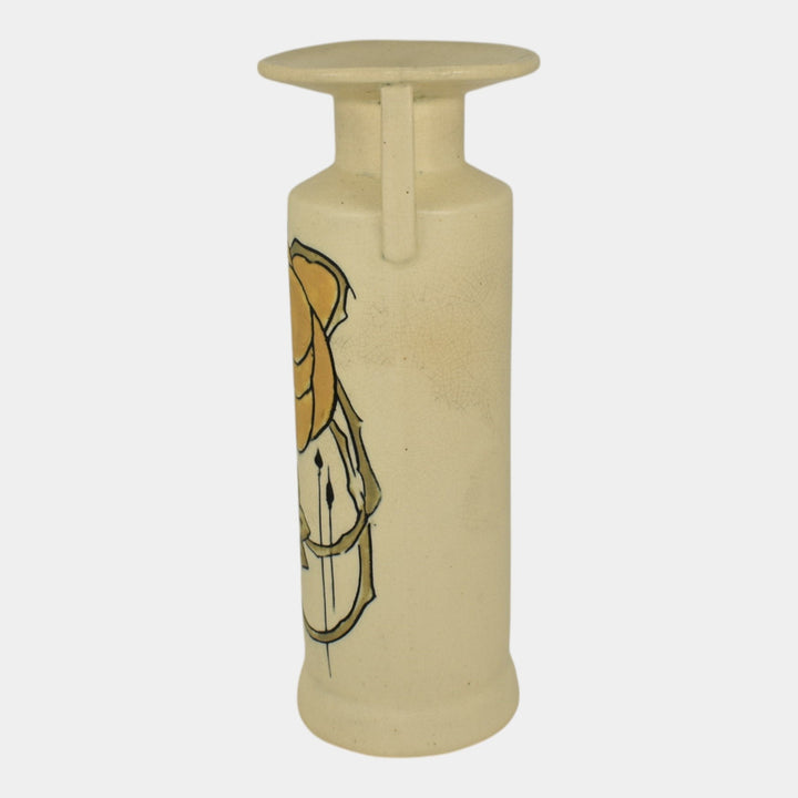 Weller Etched Matte 1905 Arts And Crafts Pottery Yellow Rose Matte White Vase