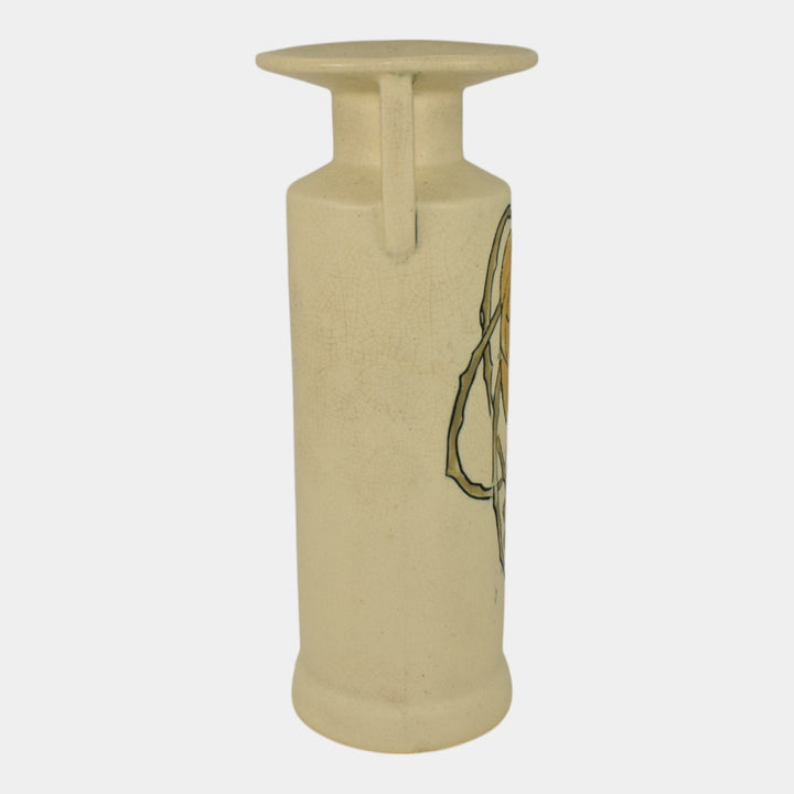 Weller Etched Matte 1905 Arts And Crafts Pottery Yellow Rose Matte White Vase