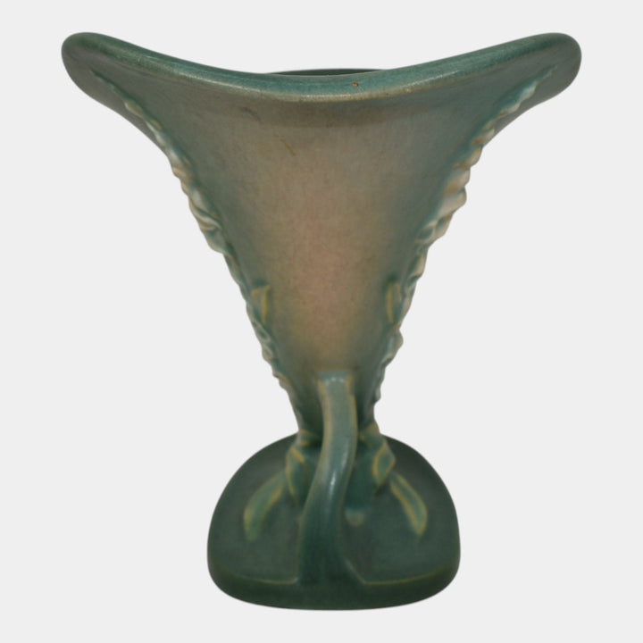 Roseville Foxglove Green 1942 Mid Century Modern Pottery Cornucopia Vase 163-6