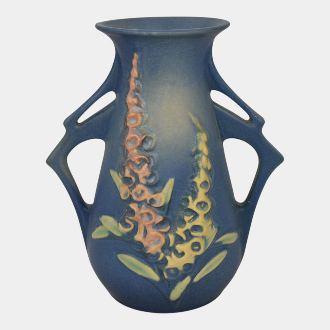 Roseville Foxglove Blue 1942 Vintage Art Deco Pottery Ceramic Flower Vase 44-6