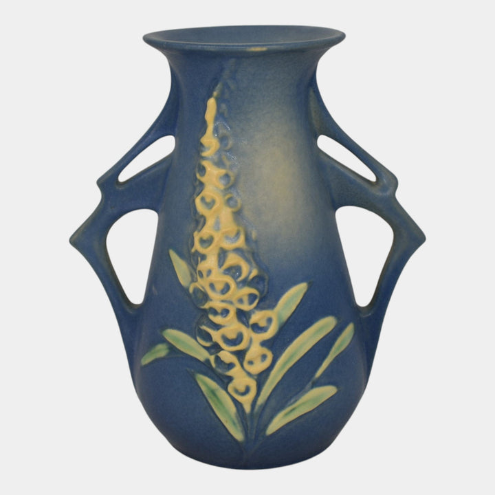 Roseville Foxglove Blue 1942 Vintage Art Deco Pottery Ceramic Flower Vase 44-6