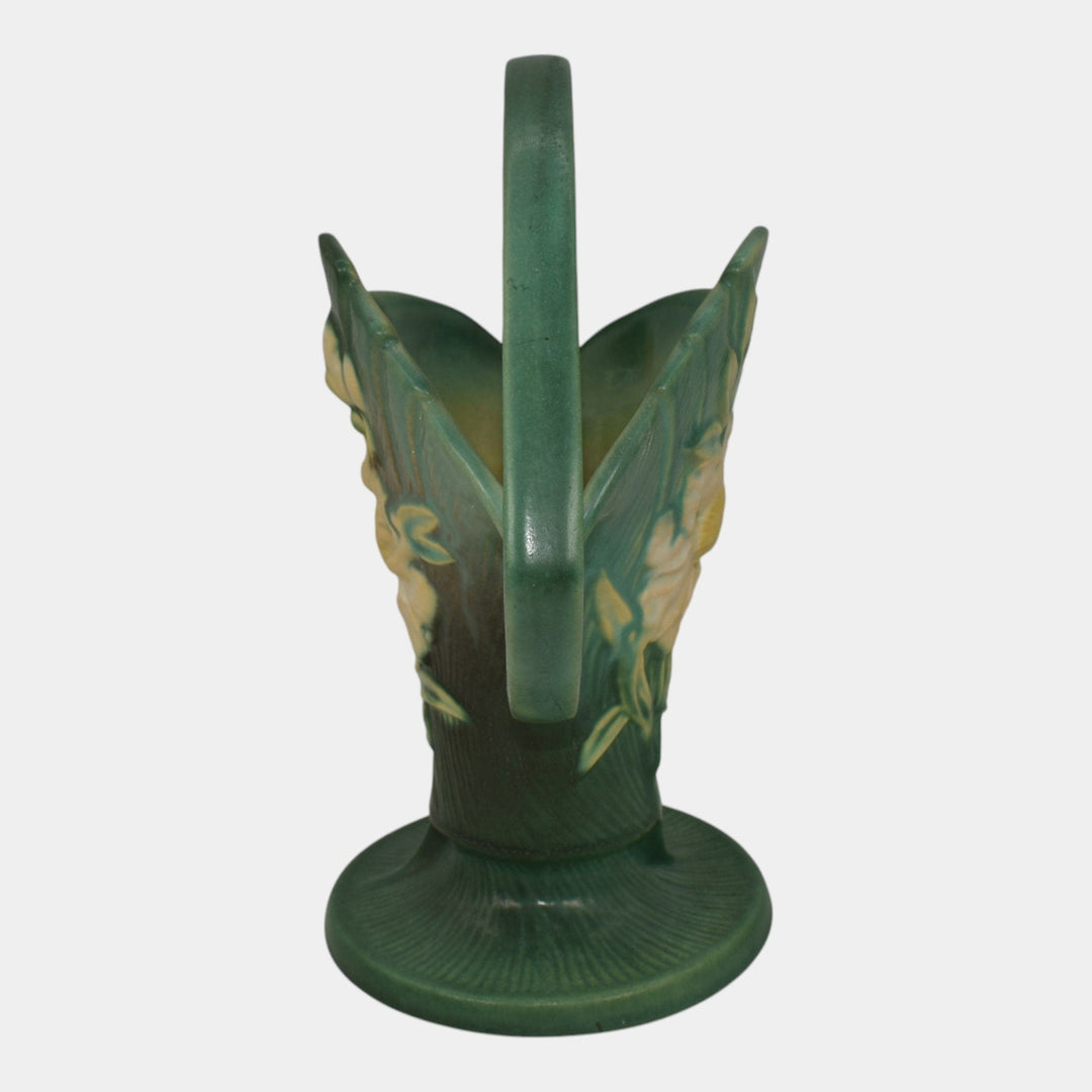 Roseville Peony Green 1942 Mid Century Modern Pottery Ceramic Basket 378-10