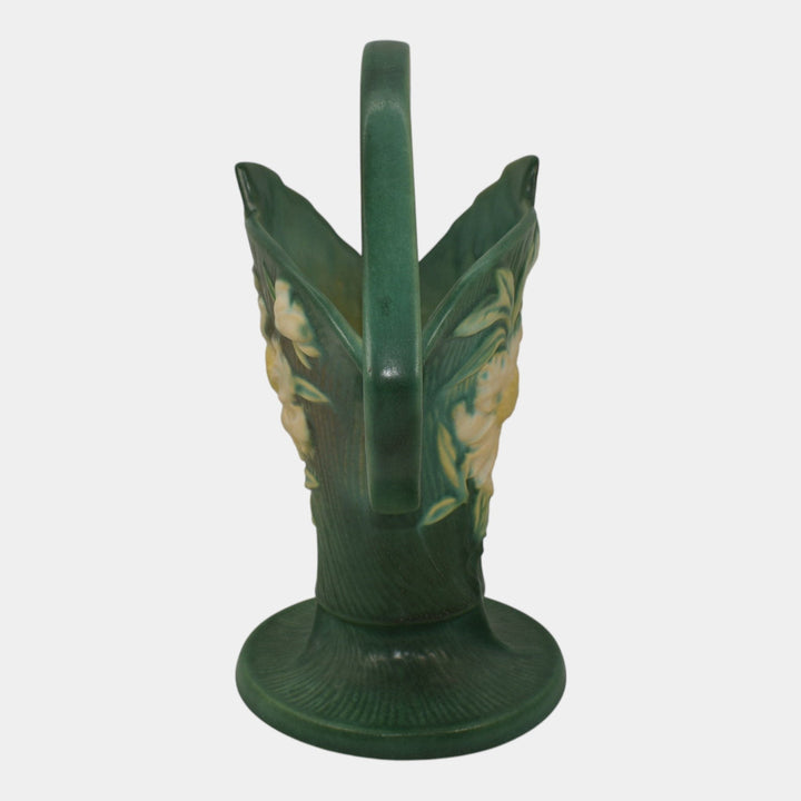 Roseville Peony Green 1942 Mid Century Modern Pottery Ceramic Basket 378-10