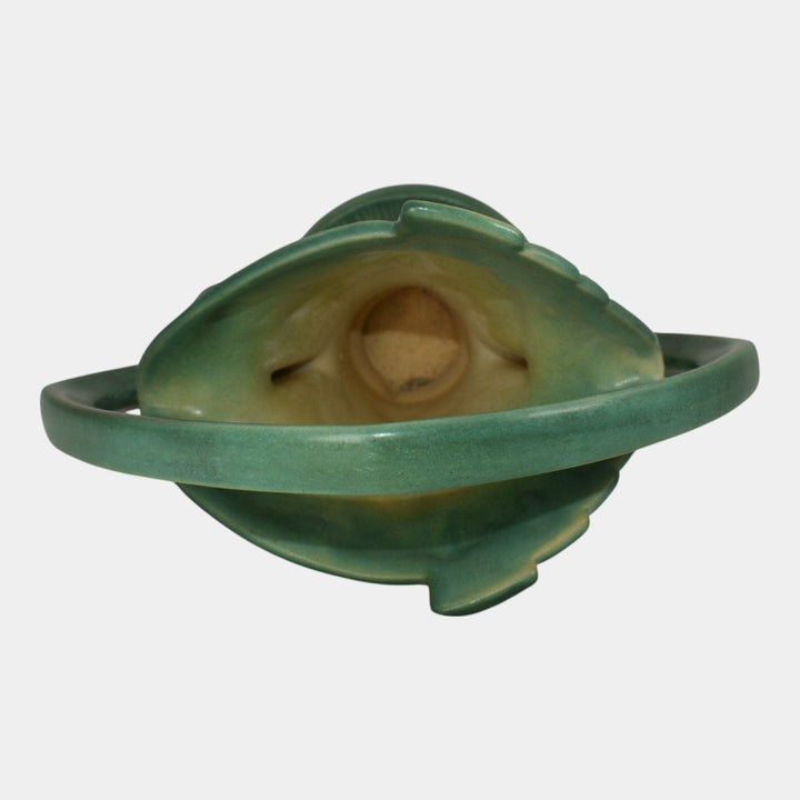 Roseville Peony Green 1942 Mid Century Modern Pottery Ceramic Basket 378-10